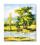 Tablou peisaj din natura pictat manual, Calmitate, 50x40cm ulei pe panza, Constantin Feraru