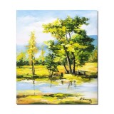 Tablou peisaj din natura pictat manual, Calmitate, 50x40cm ulei pe panza, Constantin Feraru