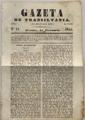 Gazeta de Transilvania - anul VII nr 15 Brasov 1844 ziar vechi foto