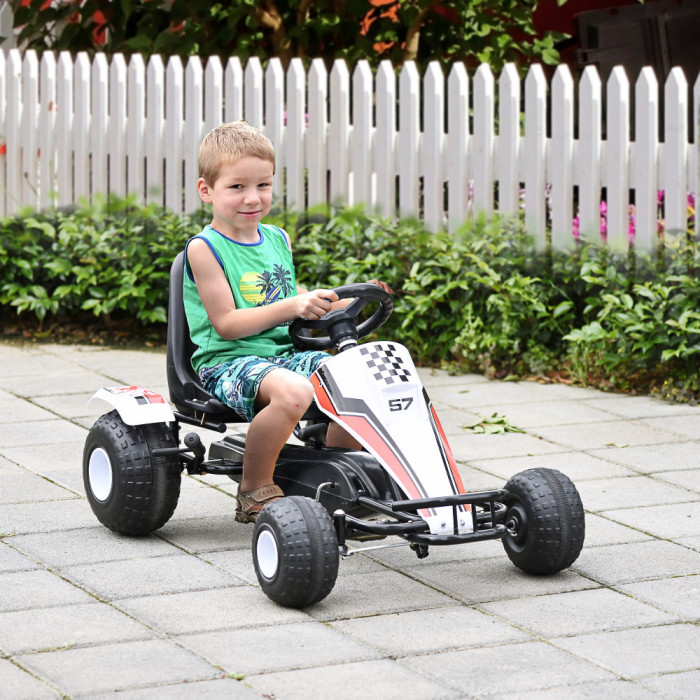 HOMCOM Gokart cu pedale pentru copii 3-8 ani scaun reglabil din metal plastic