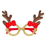 Ochelari De Crăciun, Model Cerb, Globuri Roșii, Glitter Aurii și Bronz