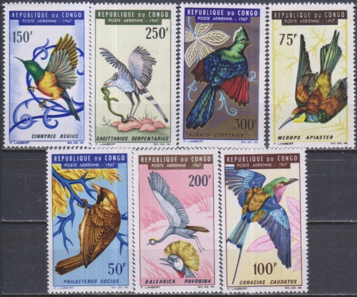 Timbre cu păsări din Congo