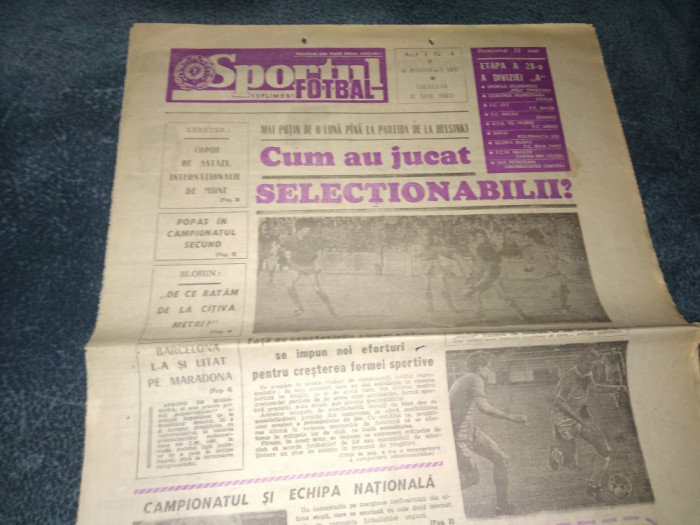 ZIARUL SPORTUL SUPLIMENT FOTBAL 8 MAI 1985