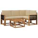 vidaXL Set de canapele de exterior 5 pcs Natural și Bej Poliester 3385194