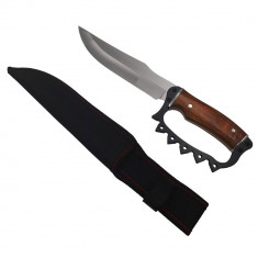 Cutit de vanatoare IdeallStore&reg;, Knuckle Blade, 31 cm, otel inoxidabil, maro, teaca inclusa