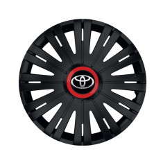 Set 4 Capace Roti pentru Toyota, model Active Black Cu Inel Rosu, R15