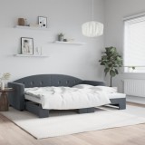 vidaXL Pat de zi cu extensie, gri &icirc;nchis, 90x200 cm, catifea