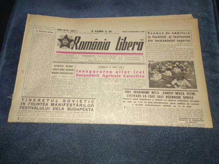ZIARUL ROMANIA LIBERA 6 SEPTEMBRIE 1949