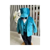 Cumpara ieftin Costum botez 5 piese catifea, albastru deschis - DPH363