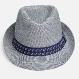 Pălărie Fedora pentru Copii, Off White cu Albastru și Model Ancore, Mărimea 52-54, CMCLASS