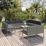 vidaXL Set mobilier de grădină cu perne, 12 piese, gri, poliratan 3094610