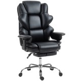 HOMCOM Scaun de birou cu suport pentru picioare și tetieră, din piele PU, spumă și metal, 76x73x117-125 cm, negru | Aosom Romania