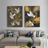 Tablou pe p&acirc;nză cu g&acirc;ște japoneze, artă modernă pentru perete, neframat &ndash; 40x60cm