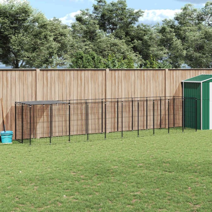 vidaXL Padoc pentru c&acirc;ini, negru, 6,05 m&sup2;, oțel 3082201