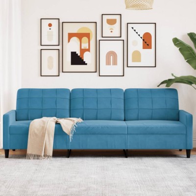 Gossi canapea cu 3 locuri, albastru, 210 cm, material catifea foto