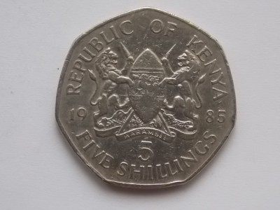 5 SHILLINGS 1985 KENYA foto