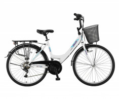 Bicicleta City Umit Safiro , Culoare Alb/Turkoaz/Mov , Roata 26&amp;quot; , OtelPB Cod:26080000001 foto