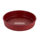 Forma copt rotunda Florina, otel carbon, 24.5 cm, inaltime 5 cm, antiaderenta, fund texturat, rosu