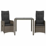 Cumpara ieftin Set bistro de gradina cu perne, 3 piese, gri, poliratan