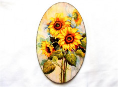 Tablou cu floarea soarelui, tablou oval pe lemn 40629 foto