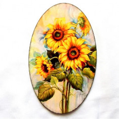 Tablou cu floarea soarelui, tablou oval pe lemn 40629