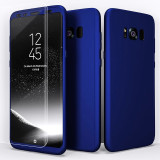 Husa protectie 360 fata + spate + folie silicon Samsung Galaxy S8 , Albastru, Plastic, Carcasa