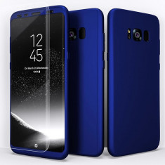 Husa protectie 360 fata + spate + folie silicon Samsung Galaxy S8 , Albastru