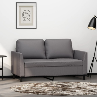 vidaXL Canapea cu 2 locuri, gri, 120 cm, piele ecologică foto