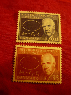 Serie Danemarca 1963 50 Ani Modelul Atomului Bohr ,2 valori foto