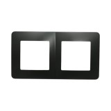 Rama dubla neagra PC priza si intrerupator 150x83mm