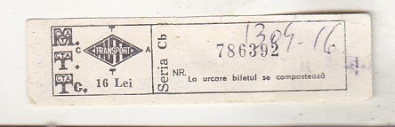 bnk div Romania Autotransport- bilet de calatorie - 16 lei - 1991