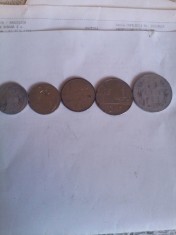 Lot 5 Monede Romania RSR 25 bani.1 leu,3 lei,5 lei