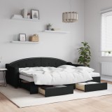 Pat de zi extensibil vidaXL, 80x200 cm, negru, cu 2 sertare, canapea extensibila, include saltele spuma