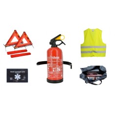 PACHET COMPLET -kit siguranta auto: trusa, 2x triunghiuri, stingator tip spray,