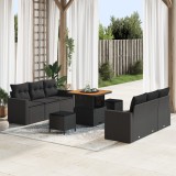 Set Canapea pentru Grădină vidaXL cu 9 Piese și Pernuțe Negre din Ratan Poliester, Set de Dining pentru Grădină vidaXL cu 3 Piese și Pernuțe Negre din