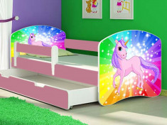 Patut Tineret MyKids Rainbow Unicorn cu Sertar si Saltea 160x80 foto