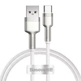 Cablu Baseus Cafule Series Metal, USB la USB-C, 66 W, 2 m, Alb