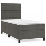 Cumpara ieftin Pat box spring cu saltea, gri inchis, 80x200 cm, catifea