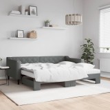 vidaXL Pat de zi cu extensie și saltele, gri &icirc;nchis, 90x190 cm, textil