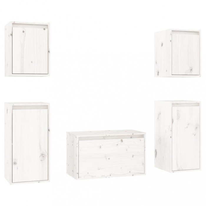 Comode TV, alb, 5 buc., lemn masiv de pin