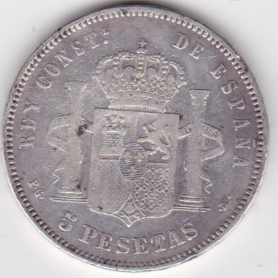 SPANIA 5 PESETAS 1892 foto