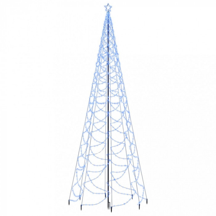 Pom de Crăciun cu st&acirc;lp de metal, 1400 LED-uri, albastru, 5 m