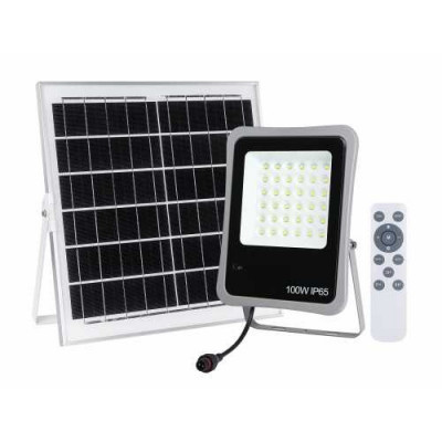 Proiector solar Well, 100 W, panou solar 15 W, 6500 K, 1200 lm, lumina rece, telecomanda inclusa foto
