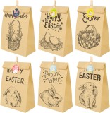 Set de 12 pungi, 25 stickere si 12 cleme pentru Paste Koogel, hartie, maro, 24 x 15 x 8 cm