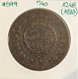 740 Imperiul Otoman, Ottoman Empire 5 Kurus Beslik - Mahmud II Kostantiniyye 1248 (1833) KM#599, Argint .170