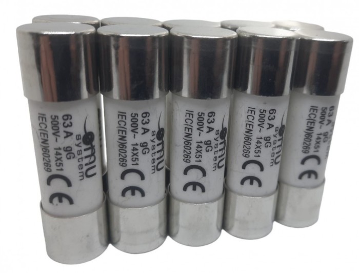 Set 10 sigurante fuzibile cilindrice ceramica 14x51 63A 500V AC gG