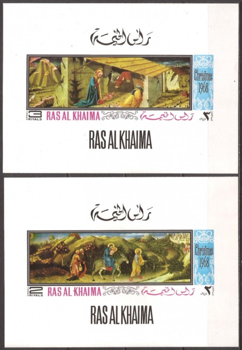 RAS AL KHAIMA 1968 PICTURA CRACIUN ( 2 colite de lux nedantelate) MNH