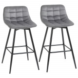 HOMCOM Set 2 Scaune &Icirc;nalte &icirc;n Stil Nordic cu Spătar și Suport pentru Picioare, 45x47x88 cm, Gri | Aosom Romania
