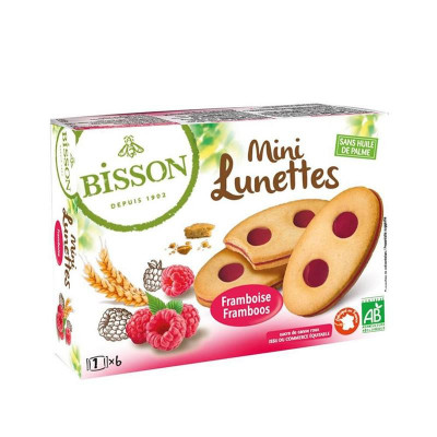 Biscuiti Mini Ochelari cu Zmeura Bio 175gr Bisson foto