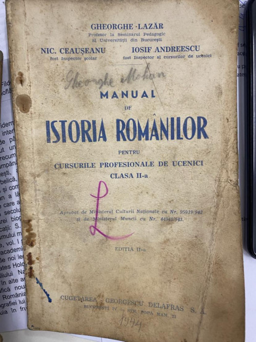 1943 Manual de Istoria Romanilor clasa II-a - Gheorghe Lazar Nic. Ceusanu BU